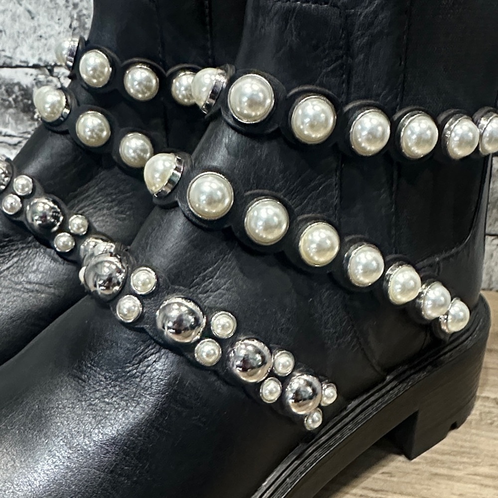 EUC Zara Black Ankle Boots with Pearl Embellishments - Picture 3 of 11